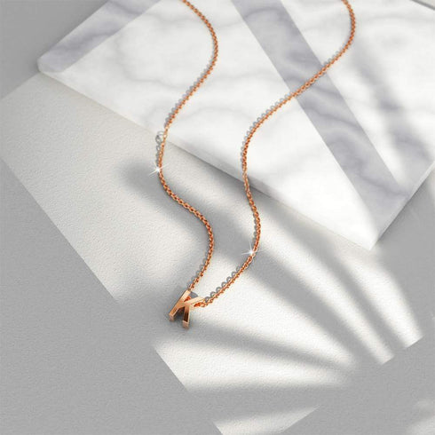 Initials Brick Alphabet Letter Necklace Rose Gold Layered Steel Jewellery